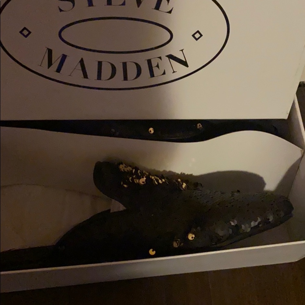 Black Flat Sequin Mule
